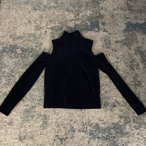 Zara Navy Velvet Cold Shoulder Top